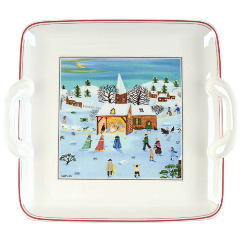 Naif Christmas Square Handled Cake Plate