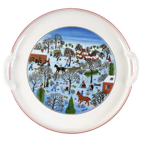 Naif Christmas Handled Cake Plate