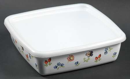 Petite Fleur 8" Metal Square Baker W/Plastic Lid
