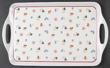 Petite Fleur 19" Rectangular Handled Serving Melamine Tray