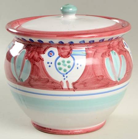 Campagna Chicken (Red Border, Blue Dots) 5" Storage Jar & Lid