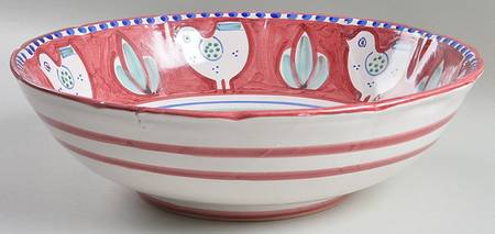 Campagna Chicken (Red Border, Blue Dots) 12" Round Serving Bowl