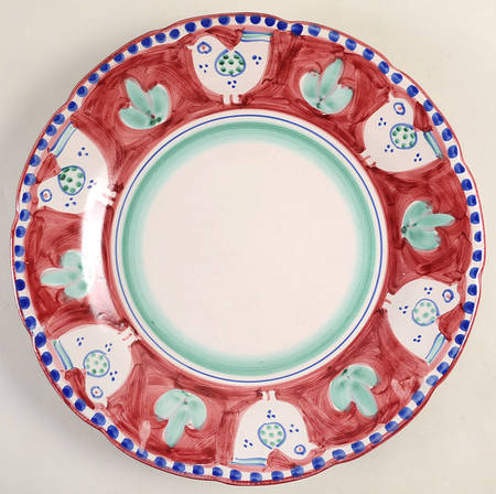 Campagna Chicken (Red Border, Blue Dots) 13" Chop Plate (Round Platter)