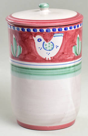 Campagna Chicken (Red Border, Blue Dots) 7" Storage Jar & Lid