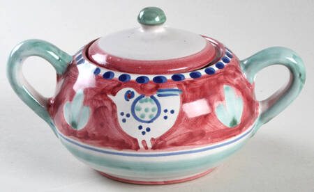 Campagna Chicken (Red Border, Blue Dots) Sugar Bowl & Lid