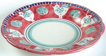 Campagna Chicken (Red Border, Blue Dots) 9" Soup/Pasta Bowl
