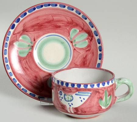 Campagna Chicken (Red Border, Blue Dots) Flat Cup & Saucer Set