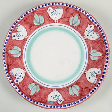 Campagna Chicken (Red Border, Blue Dots) 15" Chop Plate (Round Platter)