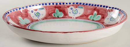 Campagna Chicken (Red Border, Blue Dots) 14" Oval Baker