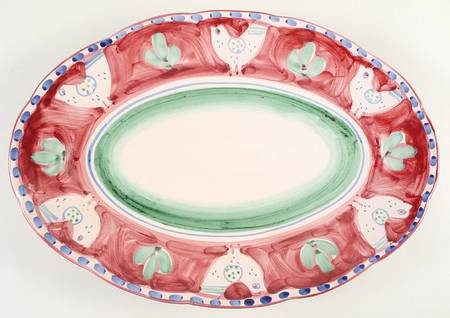 Campagna Chicken (Red Border, Blue Dots) 16" Oval Serving Platter