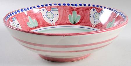 Campagna Chicken (Red Border, Blue Dots) 10" Round Serving Bowl