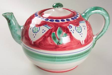 Campagna Chicken (Red Border, Blue Dots) Teapot & Lid