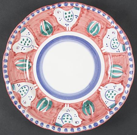 Campagna Chicken (Red Border, Blue Dots) Large Dinner Plate