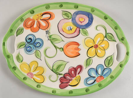 Bloomin' Blossoms 20" Oval Handled Serving Platter
