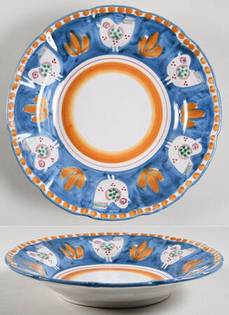 Campagna Chicken (Blue, Orange Dots) 9" Soup/Pasta Bowl