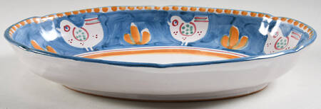 Campagna Chicken (Blue, Orange Dots) Shallow Oval Bowl