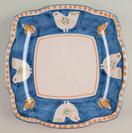 Campagna Chicken (Blue, Orange Dots) Square Dinner Plate