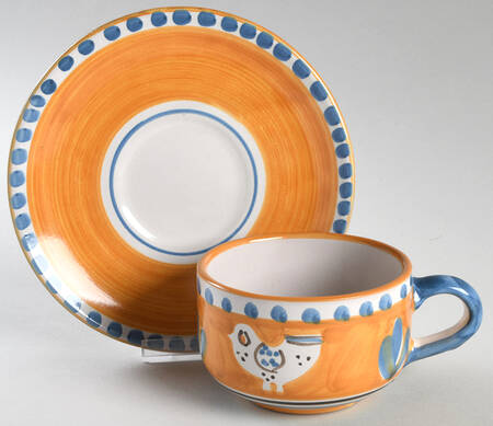 Campagna Chicken (Orange Border, Blue Dots) Flat Cup & Saucer Set