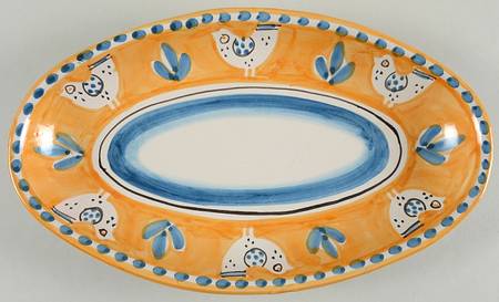 Campagna Chicken (Orange Border, Blue Dots) 13" Oval Serving Platter