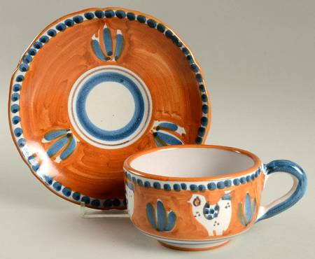 Campagna Chicken (Orange Border, Blue Dots) Flat Cup & Saucer Set