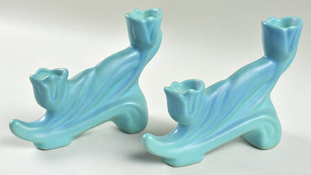 Art Pottery 4" Double Light Tulip Candlestick - Set of 2