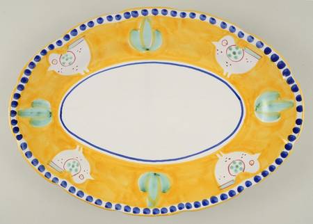 Campagna Chicken (Yellow Border, Blue Dots) 16" Oval Serving Platter