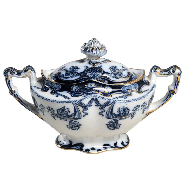 Iris Blue (Flow Blue) Sugar Bowl & Lid
