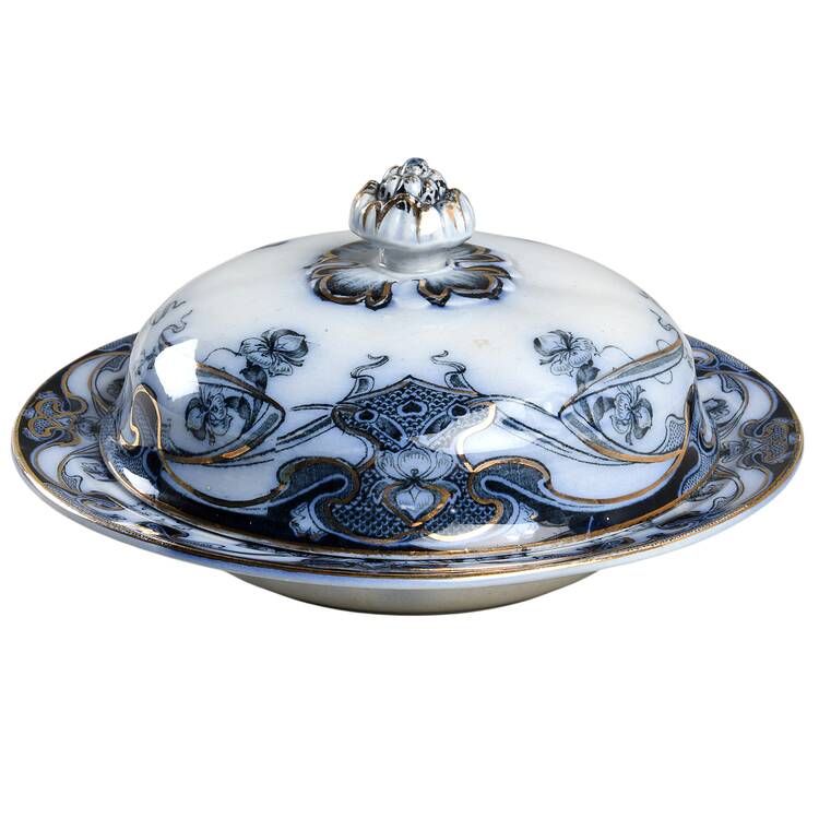 Iris Blue (Flow Blue) Round Covered Butter