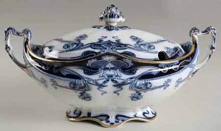 Iris Blue (Flow Blue) Oval Tureen & Lid