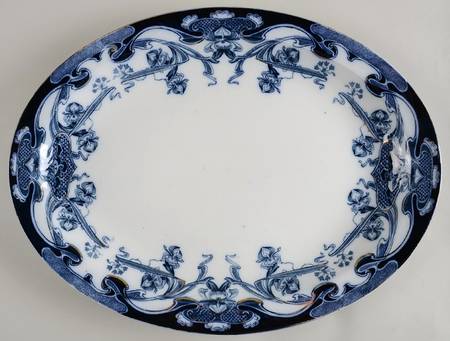 Iris Blue (Flow Blue) 18" Oval Serving Platter