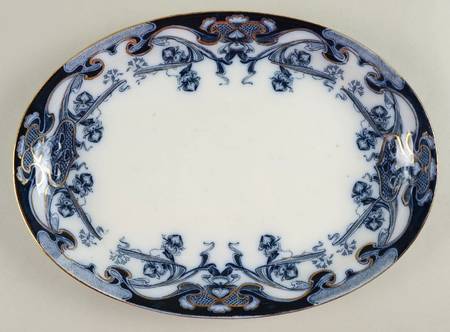 Iris Blue (Flow Blue) 12" Oval Serving Platter