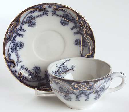 Iris Blue (Flow Blue) Flat Cup & Saucer Set