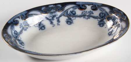 Iris Blue (Flow Blue) 10" Oval Vegetable Bowl