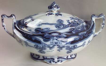 Iris Blue (Flow Blue) Tureen &  Lid