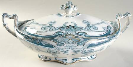 Iris Blue Green (Gold Accents) Oval Covered Vegetable