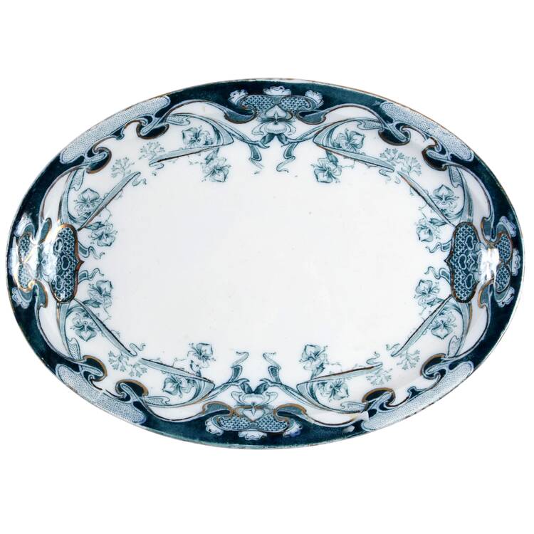 Iris Blue Green (Gold Accents) 10" Oval Serving Platter