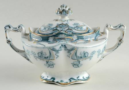 Iris Blue Green (Gold Accents) Sugar Bowl & Lid