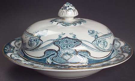 Iris Blue Green (Gold Accents) Round Covered Butter