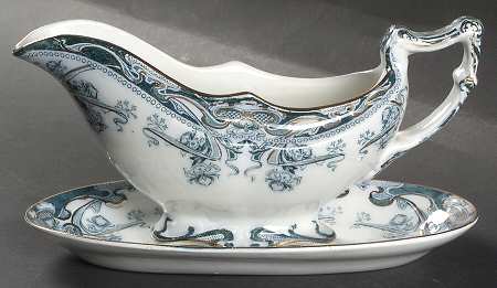 Iris Blue Green (Gold Accents) Gravy Boat & Underplate