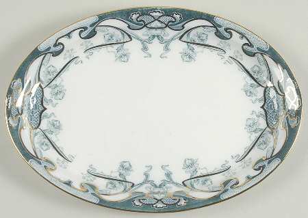 Iris Blue Green (Gold Accents) 11" Oval Serving Platter