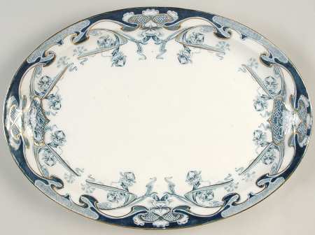 Iris Blue Green (Gold Accents) 14" Oval Serving Platter