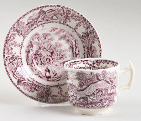 Rural Scenes Purple (Round) Flat Demitasse Cup & Saucer Set