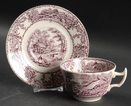 Rural Scenes Purple (Round) Flat Cup & Saucer Set