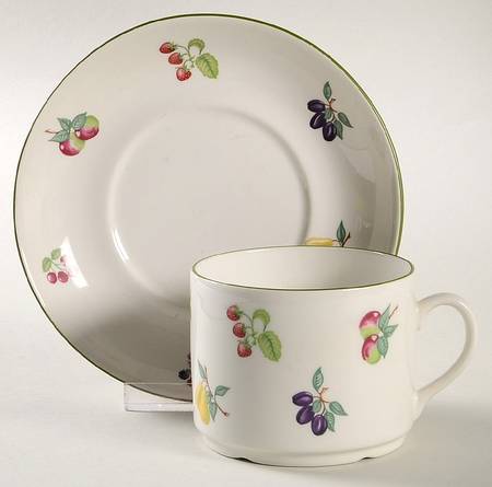 Summer Fruit (Green Trim) Flat Cup & Saucer Set