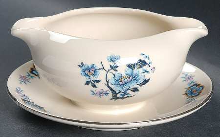 Blue Rose Gravy Boat with Attached Underplate