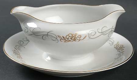 Golden Scroll Gravy Boat with Attached Underplate