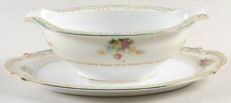 Greenleigh (All Green Border) Gravy Boat with Attached Underplate
