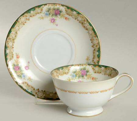 Greenleigh (All Green Border) Footed Cup & Saucer Set