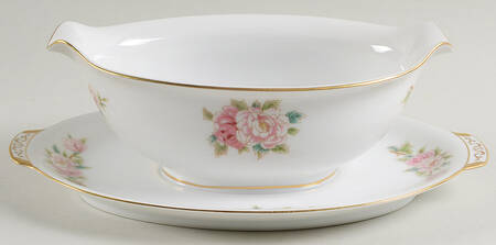 Pink Peony Gravy Boat with Attached Underplate by Wentworth