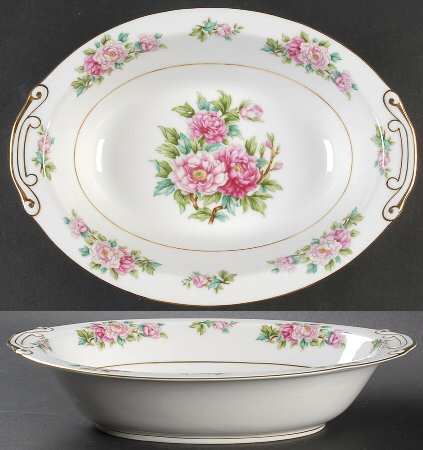 Pink Peony 10" Oval Vegetable Bowl